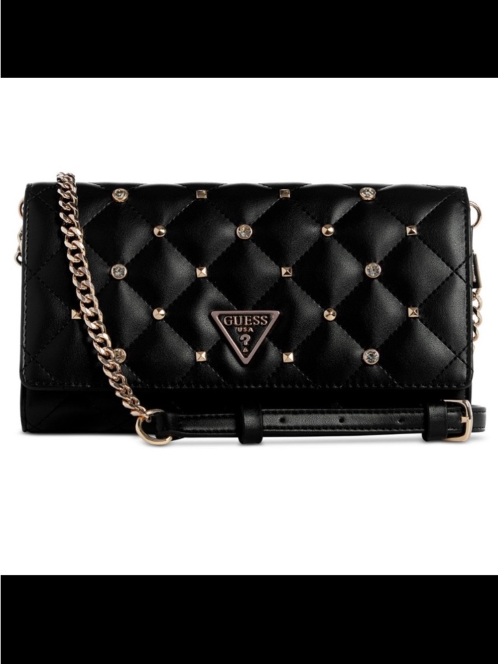 NEW!! GUESS Black Studded Flap Convertible Clutch Crossbody